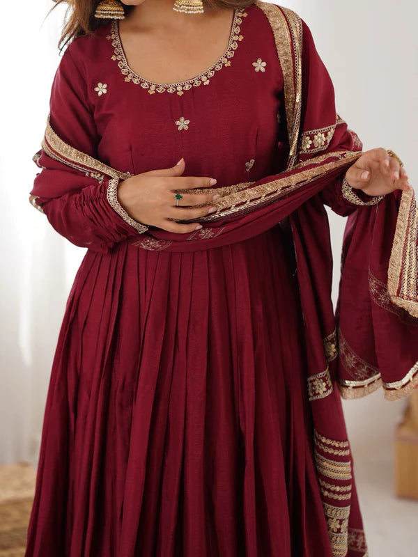 neha's marron colour trending anarkali suit set