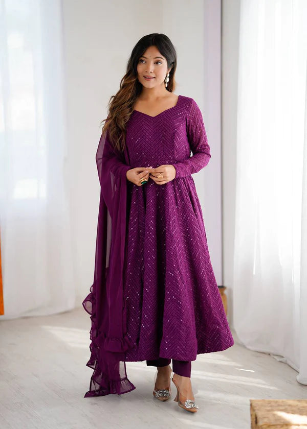 nashita purple embroidery heavy fox georgette anarkali suit set