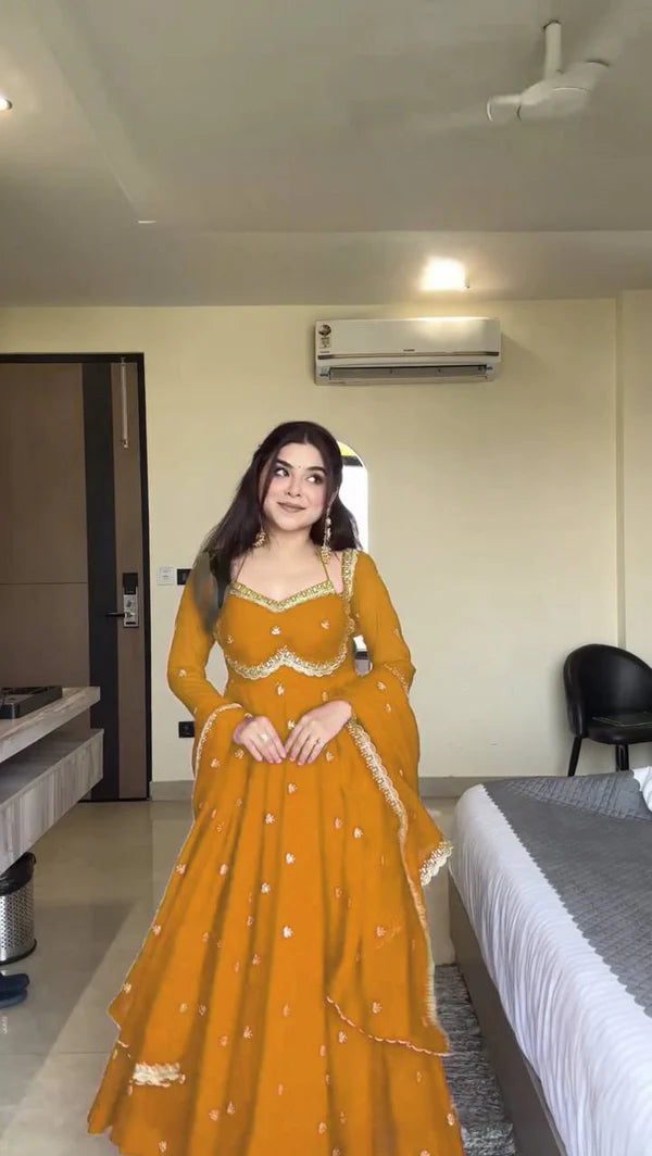 neha's yellow embroidered anarkali