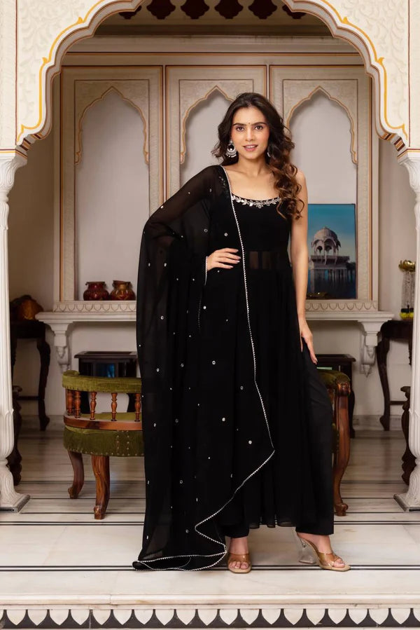 mehka black georgette dress