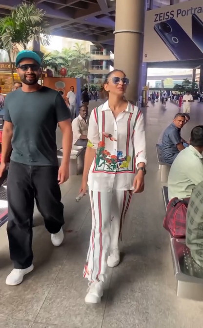 White Rayon Blend Co-ord Set with Butterfly & Floral Print