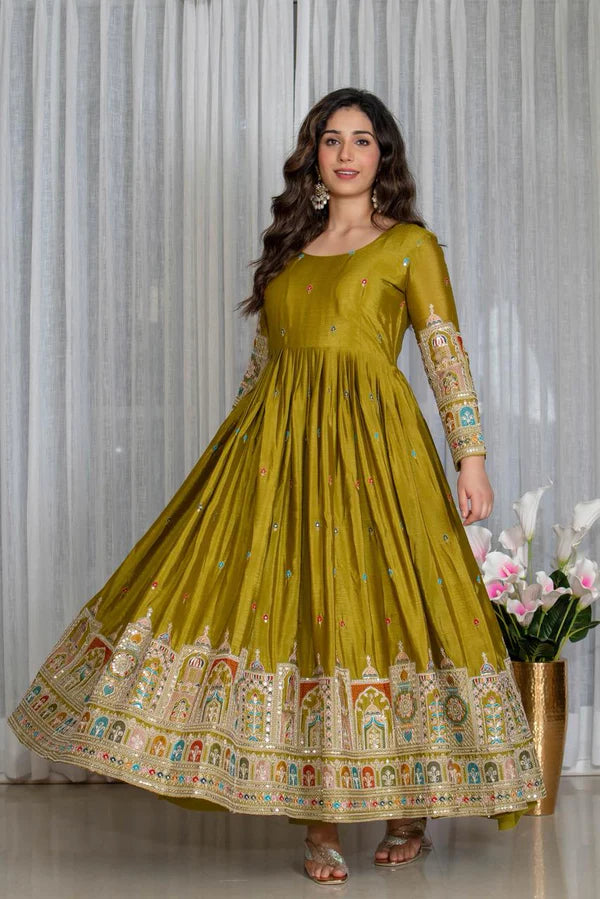 simran's goldenhour cinon silk anarkali suit set