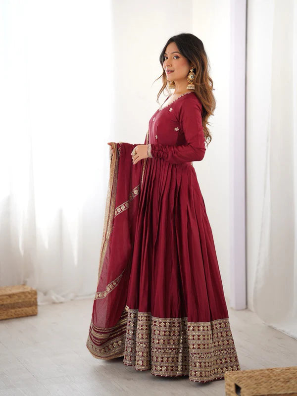 neha's marron colour trending anarkali suit set