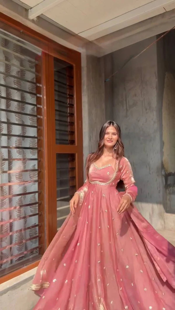 rassnika light pink anarkali suit set