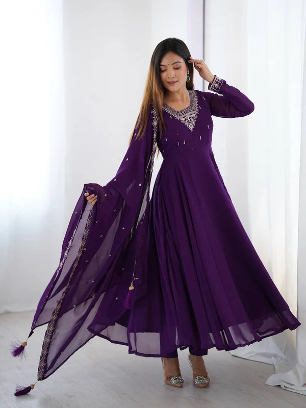 tausiqat purple anarkali suit set