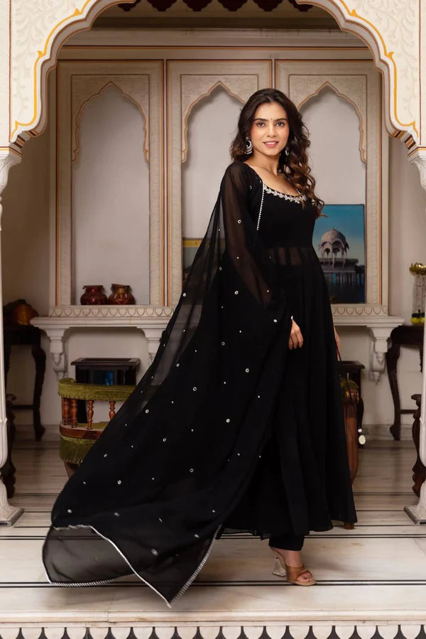 mehka black georgette dress