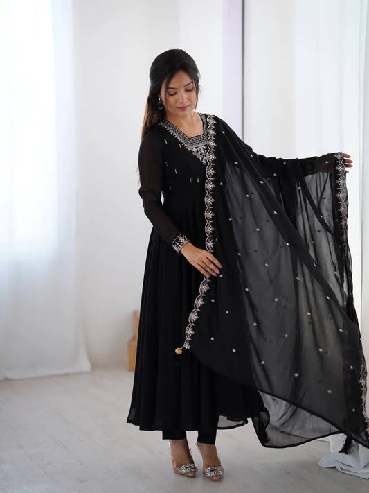 TAUSIQAT BLACK ANARKALI SUIT SET