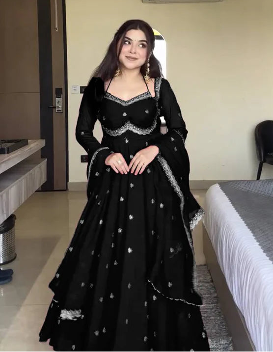 neha's black embroidered anarkali