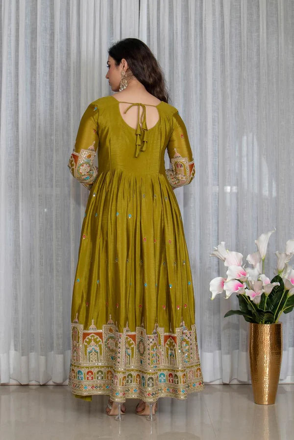 simran's goldenhour cinon silk anarkali suit set