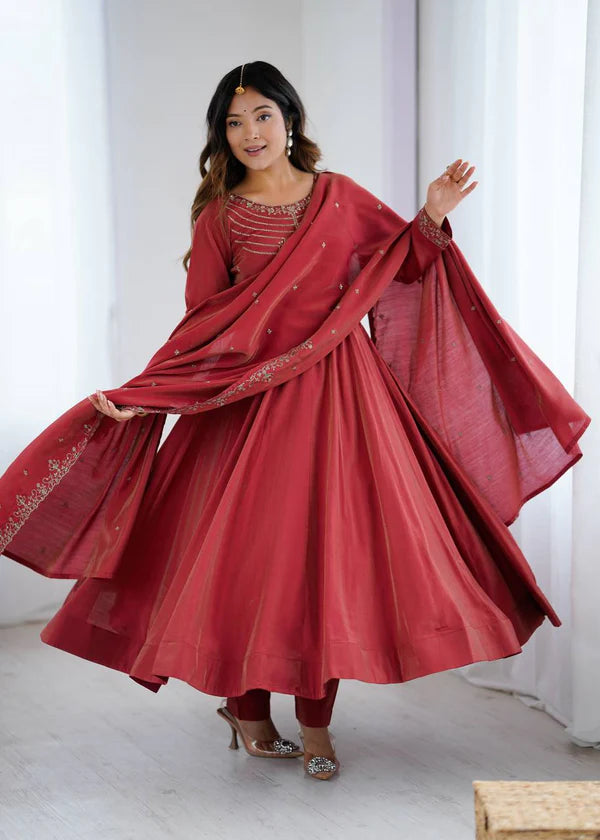 laxmi maroon anarkali suit set