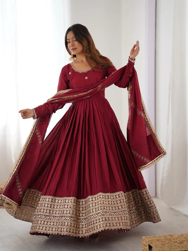 neha's marron colour trending anarkali suit set