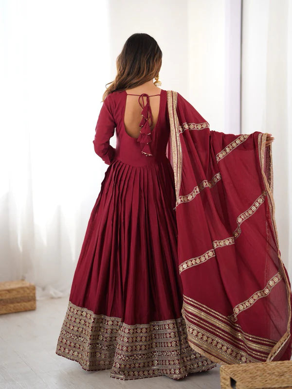 neha's marron colour trending anarkali suit set