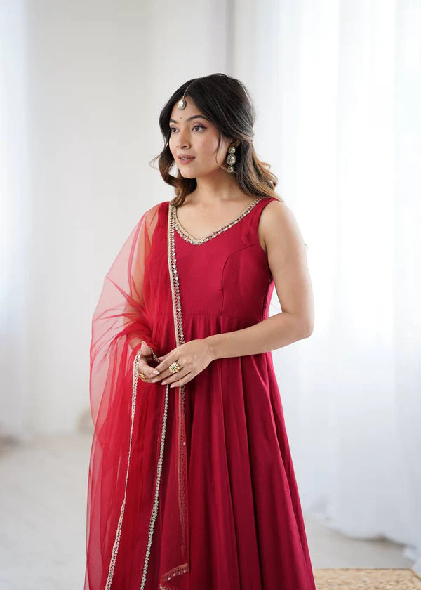 kasturi maroon anarkali suit set