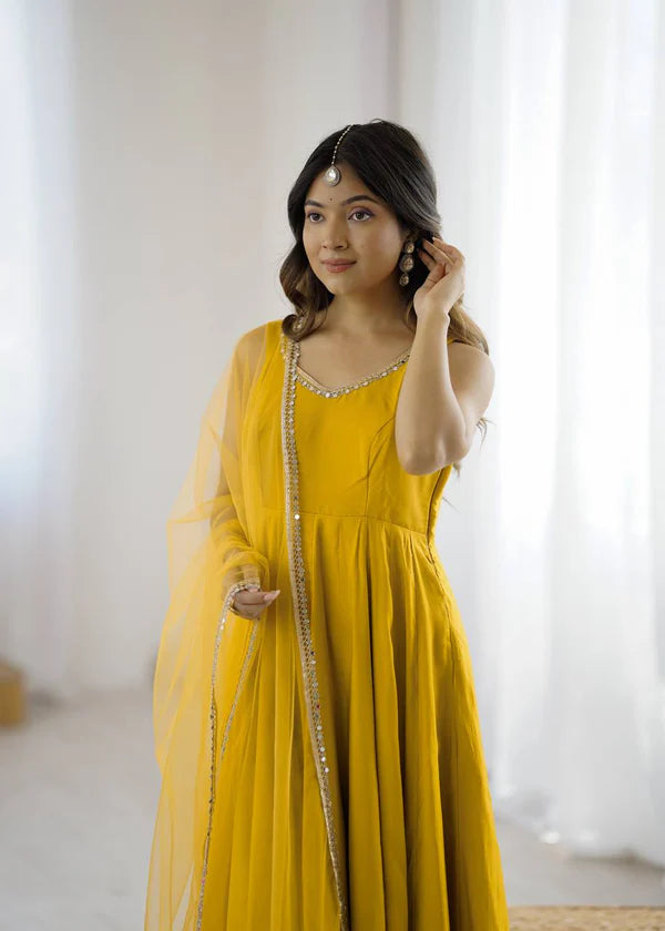 kasturi yellow anarkali suit set