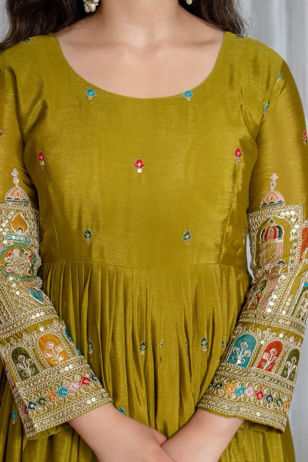 simran's goldenhour cinon silk anarkali suit set