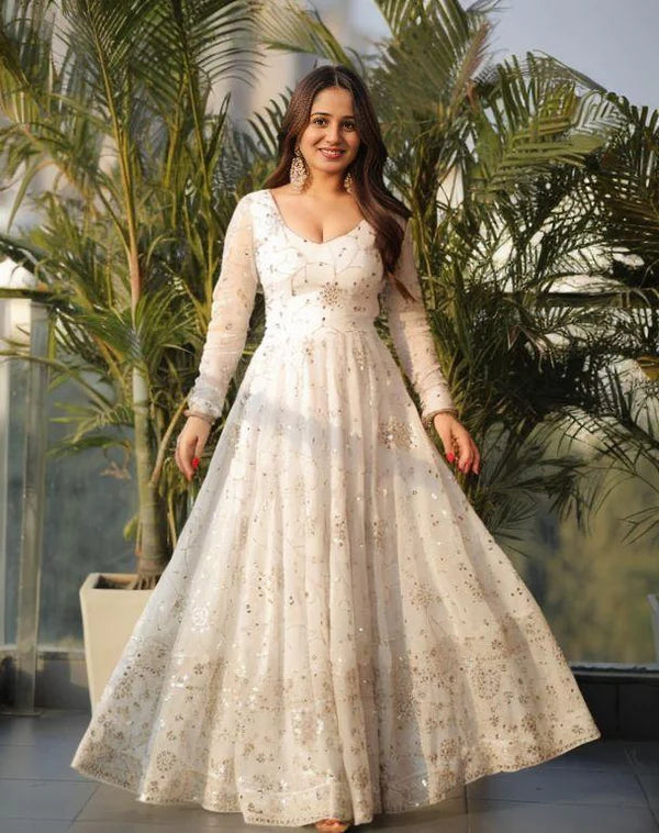 anika off white suit set with embroidery and sequnce work