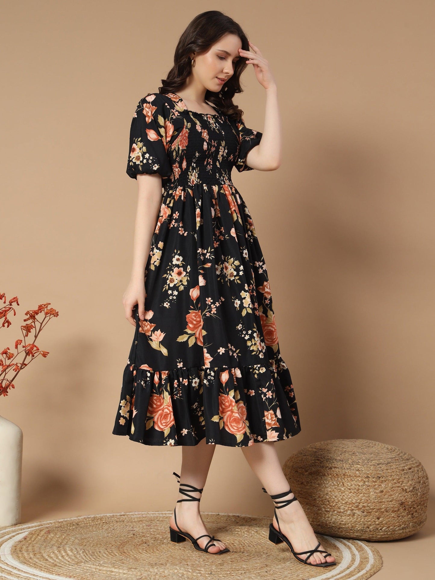 black and red floral dress