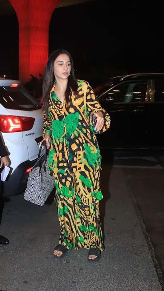 Yellow Leopard Print Rayon Co-ord Set