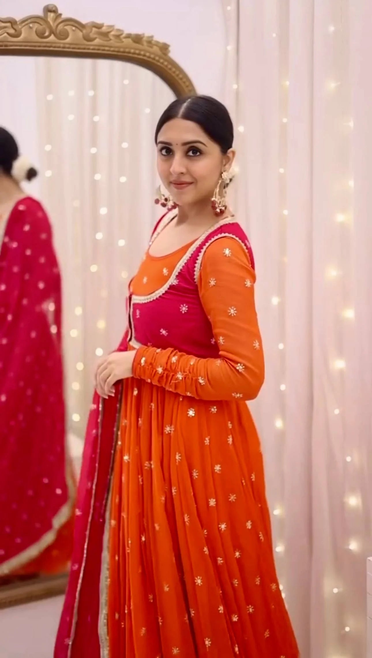 faux georgette anarkali gown with koti, dupatta & pant