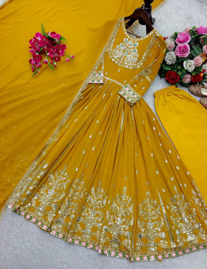 Gold Zari Anarkali Gown Set