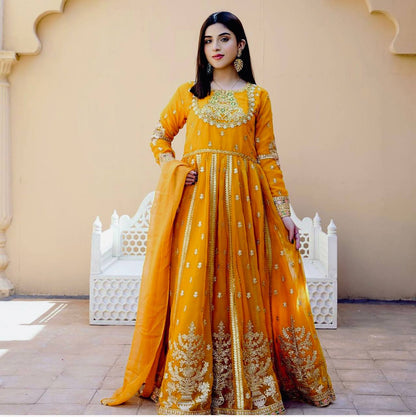 Gold Zari Anarkali Gown Set