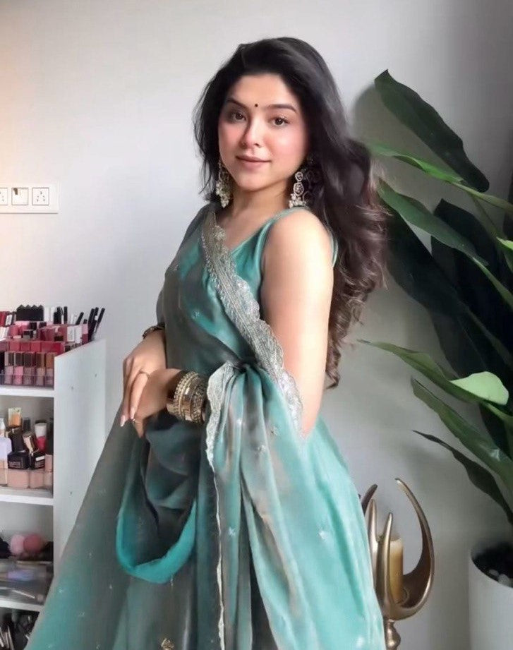 elegant fandy silk anarkali gown set