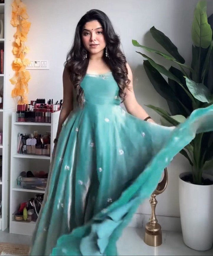 elegant fandy silk anarkali gown set