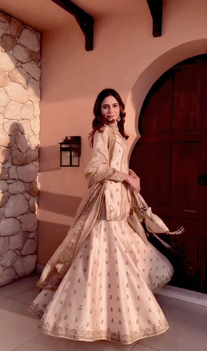 Designer Cream Embroidered Sharara Set with Dupatta