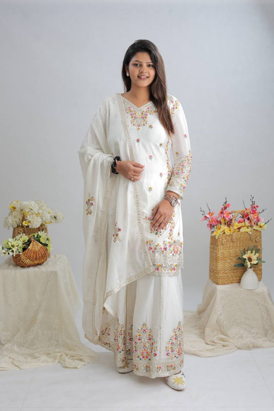 Graceful Ivory Embroidered Suit Set – Wedding & Festive Collection