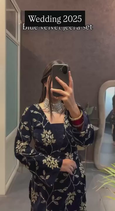 Mehrin Blue Heavy Viscose Velvet Suit Set
