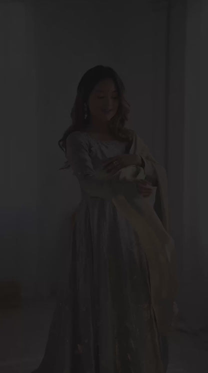 Priyanka Gray Fandy Silk Anarkali Suit Set