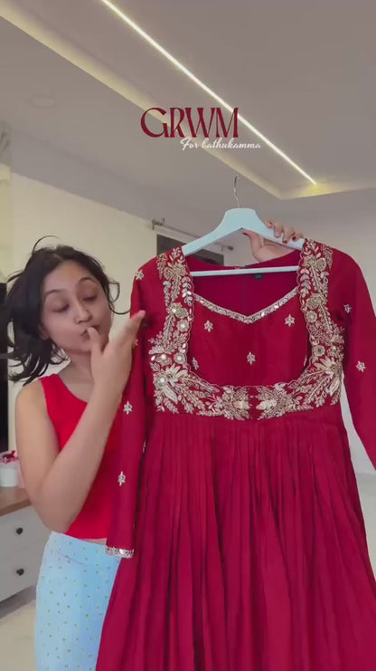 Arshaya Red Opaline Anarkali Suit Set