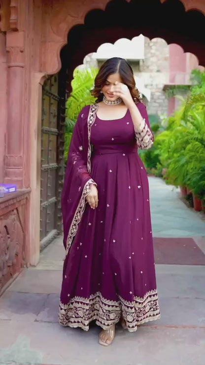 Majestic Wine Anarkali Suit Set