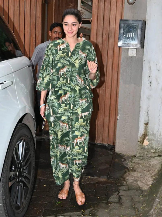 Jungle Print Rayon Co-ord Set with Kimono Sleeves